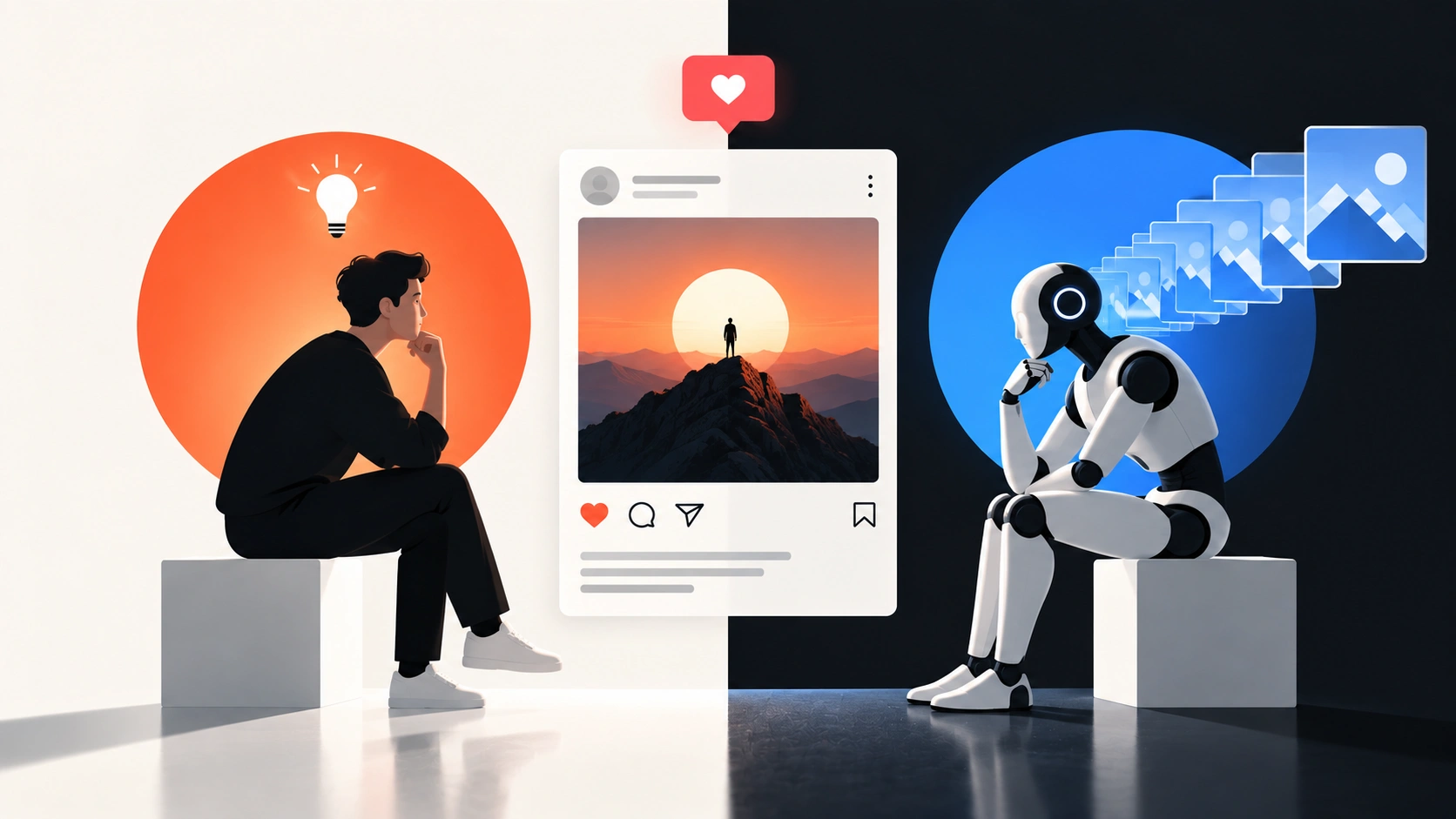 AI-контент против человеческого контента — человек и искусственный интеллект создают публикации для социальных сетей